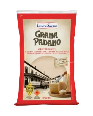 Queso Grana Padano DOP rallado Latteria Soresina en formato de 1 kg.